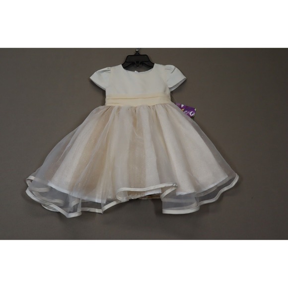 Blueberi Boulevard Baby Girls Fit-and-Flare Satin and Tulle‎ Dress Champagne 18M - Picture 1 of 7